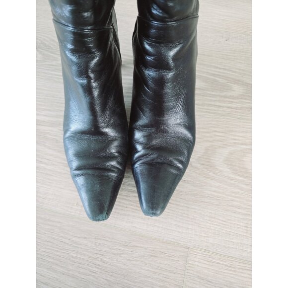 Stuart Weitzman Black Leather Tall High Heel Pointed Toe Zip Womens Boots 9 - Picture 5 of 16